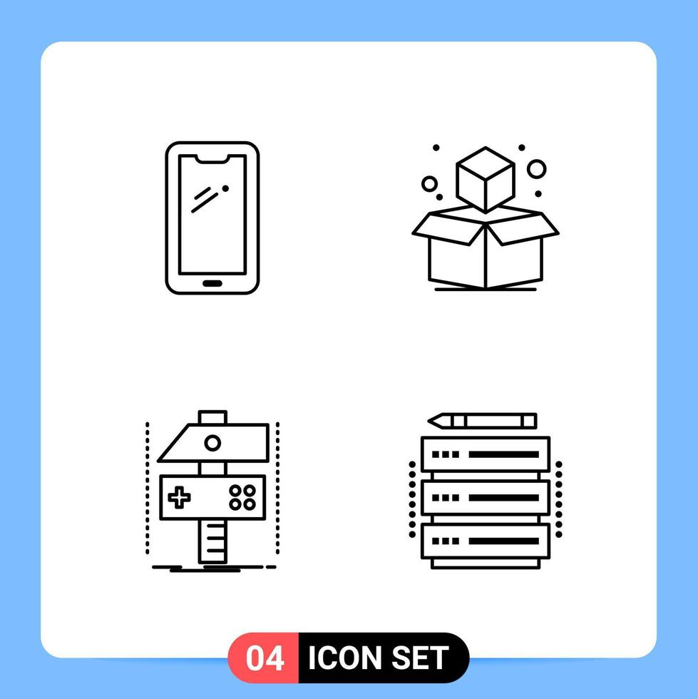 4 linea nero icona imballare schema simboli per mobile applicazioni isolato su bianca sfondo 4 icone impostato vettore
