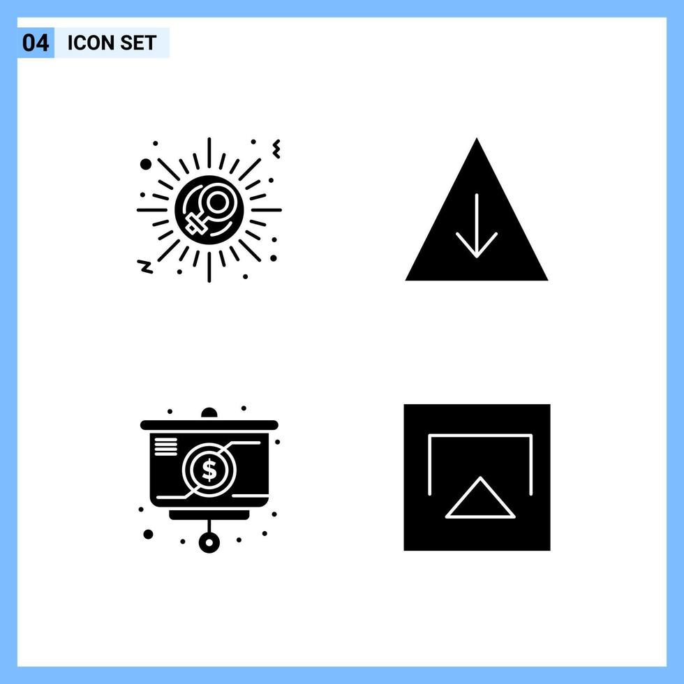 4 icone solido stile creativo glifo simboli nero solido icona cartello isolato su bianca sfondo vettore