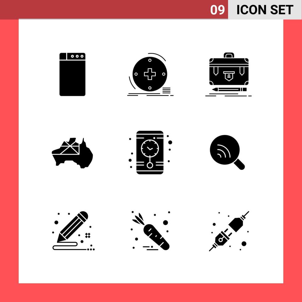 9 icona imballare solido stile glifo simboli su bianca sfondo semplice segni per generale progettazione vettore
