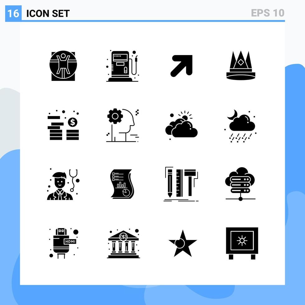 moderno 16 solido stile icone glifo simboli per generale uso creativo solido icona cartello isolato su bianca sfondo 16 icone imballare vettore