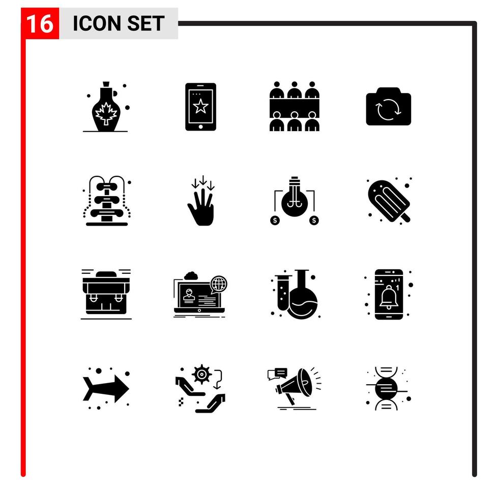 universale icona simboli gruppo di 16 moderno solido glifi di parco ui Irlanda di base telecamera modificabile vettore design elementi