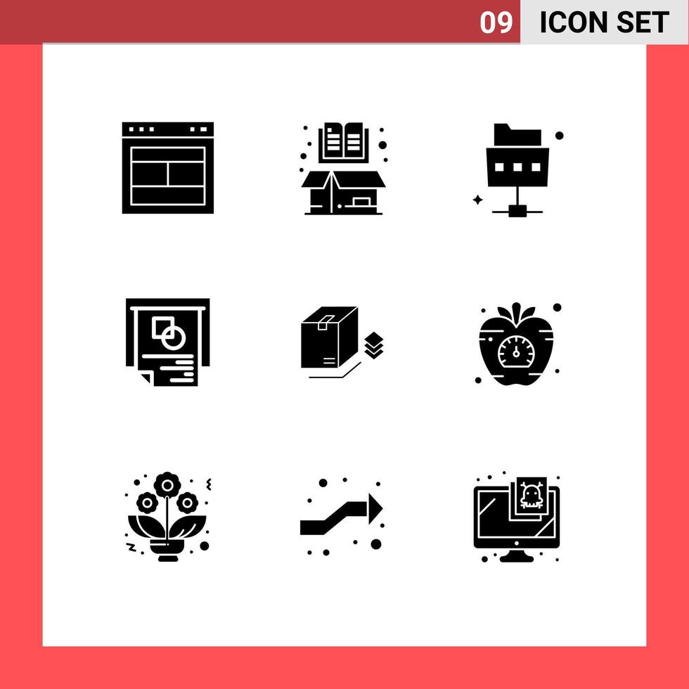 universale icona simboli gruppo di 9 moderno solido glifi di scatola presentazione articolo disposizione cartella modificabile vettore design elementi