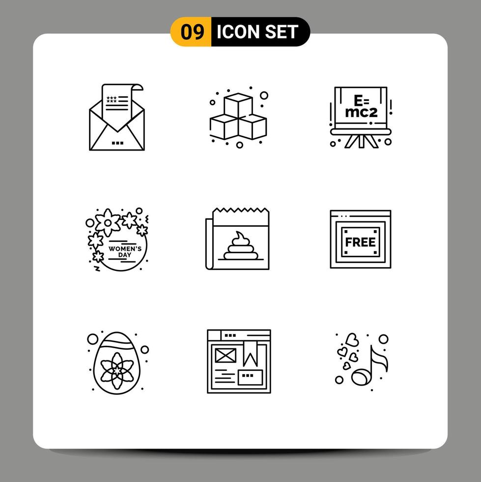 mobile interfaccia schema impostato di 9 pittogrammi di pubblicità donne giocare regalo giorno modificabile vettore design elementi