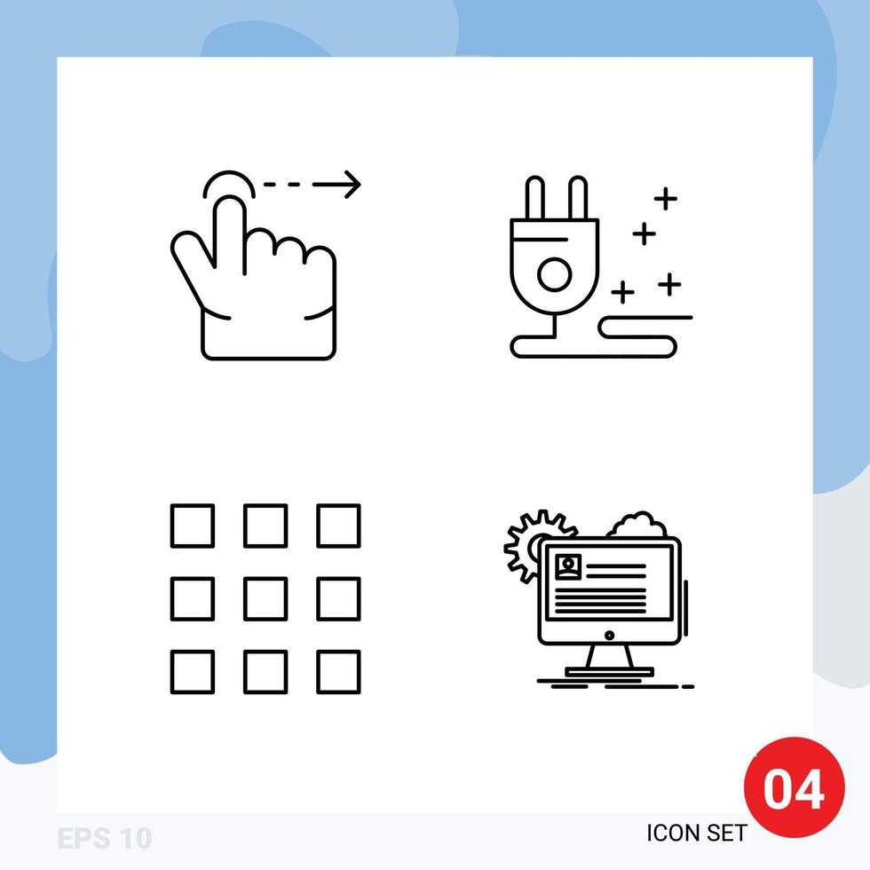 mobile interfaccia linea impostato di 4 pittogrammi di dito serratura spina pulsanti account modificabile vettore design elementi