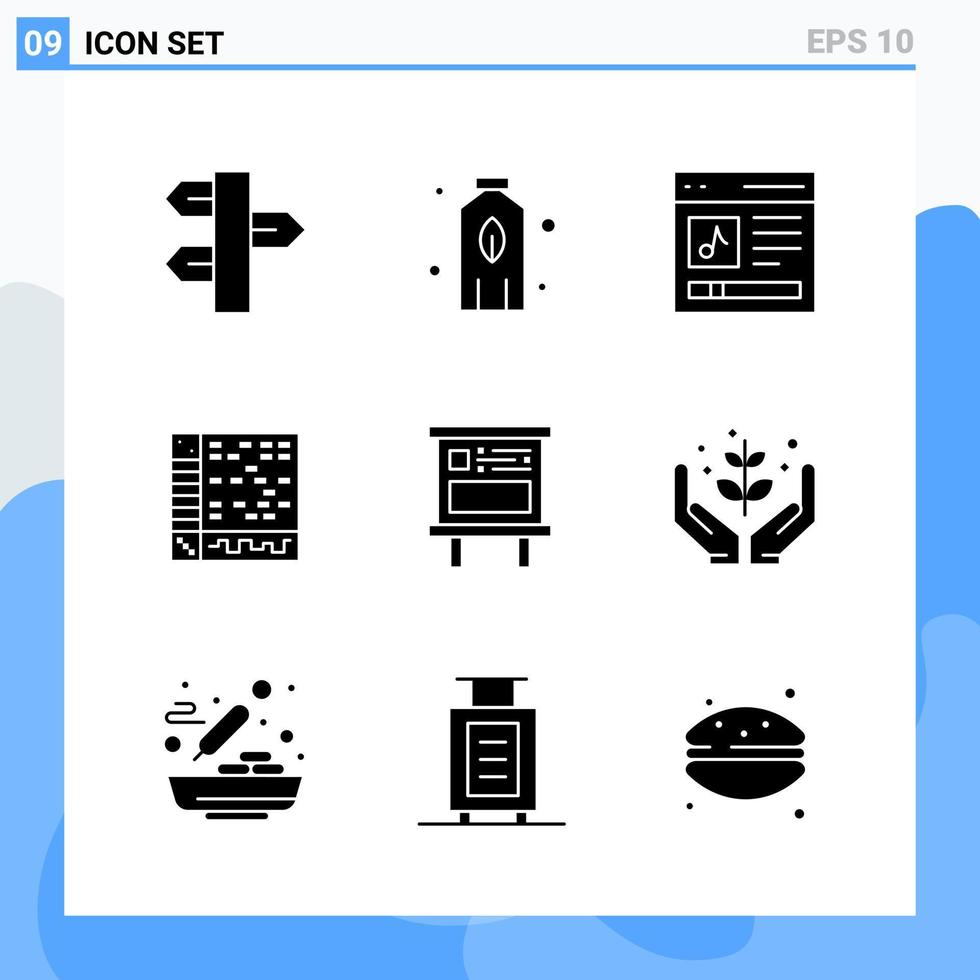 moderno 9 solido stile icone glifo simboli per generale uso creativo solido icona cartello isolato su bianca sfondo 9 icone imballare vettore