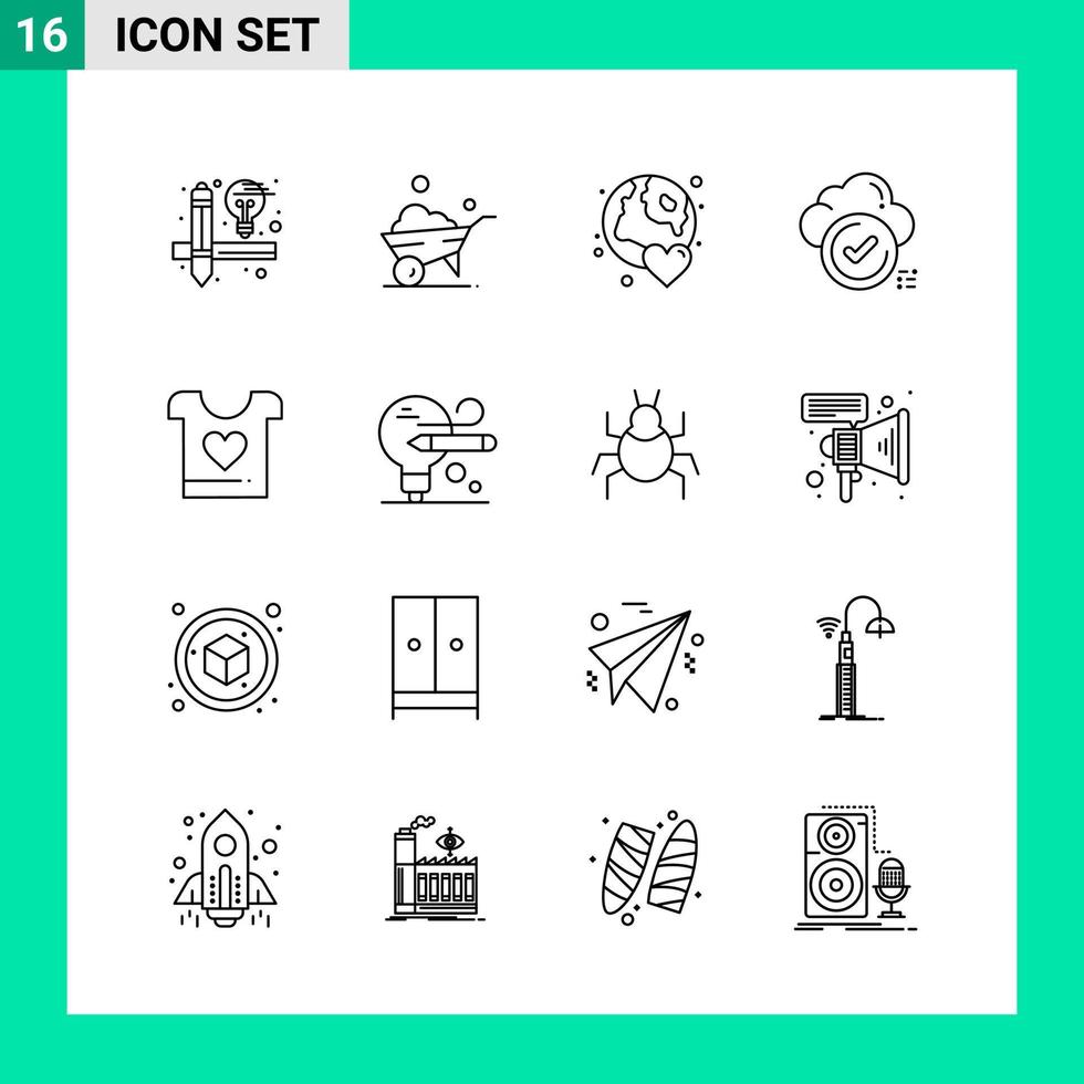 imballare di 16 linea stile icona impostato schema simboli per Stampa creativo segni isolato su bianca sfondo 16 icona impostato vettore