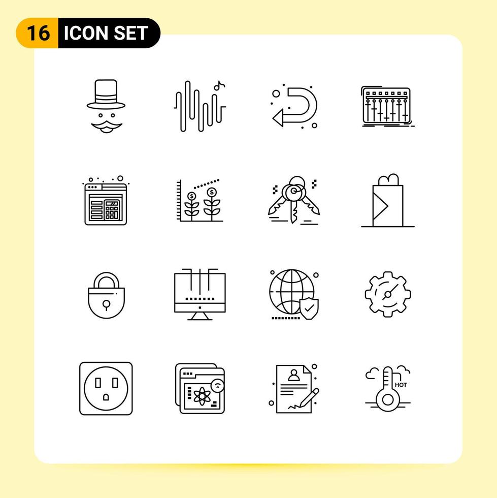 impostato di 16 vettore lineamenti su griglia per del browser musica freccia miscelatore consolle modificabile vettore design elementi