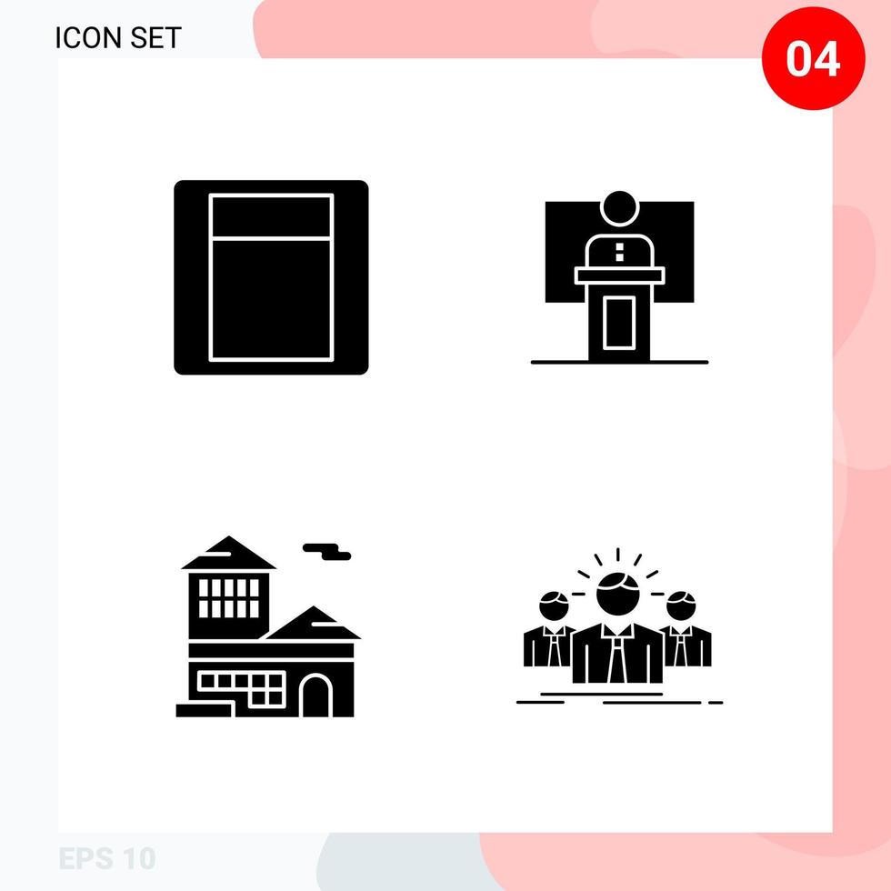 vettore imballare di 4 icone nel solido stile creativo glifo imballare isolato su bianca sfondo per ragnatela e mobile