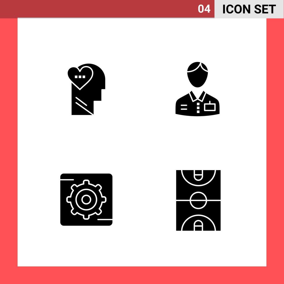 4 icona imballare solido stile glifo simboli su bianca sfondo semplice segni per generale progettazione vettore