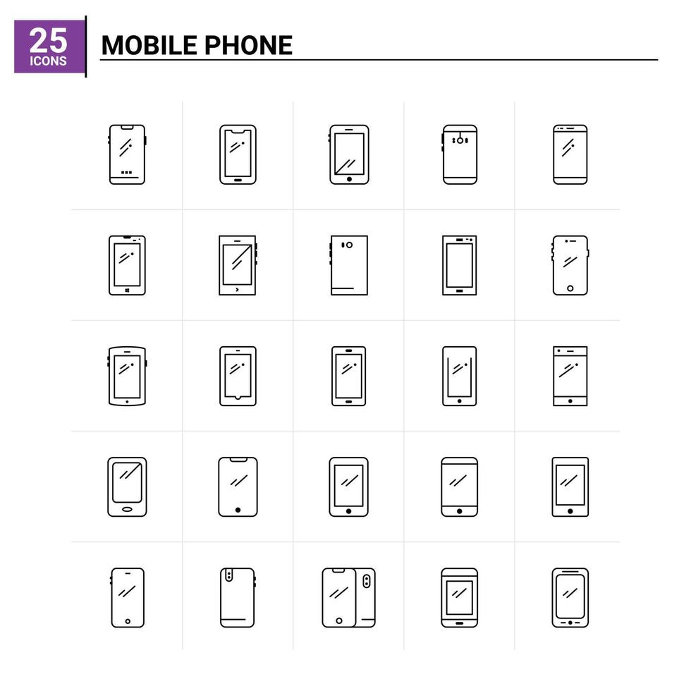 25 mobile Telefono icona impostato vettore sfondo