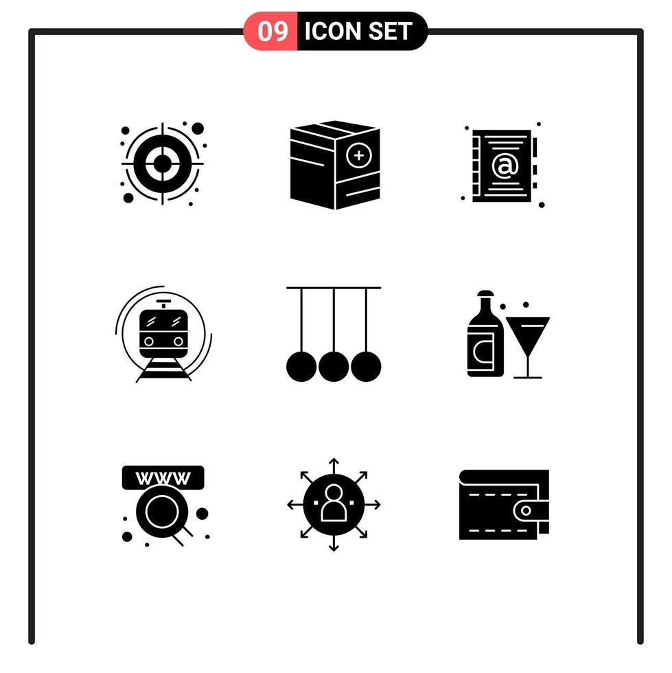 imballare di 9 creativo solido glifi di ginnastica trasporto indirizzo pubblico treno modificabile vettore design elementi