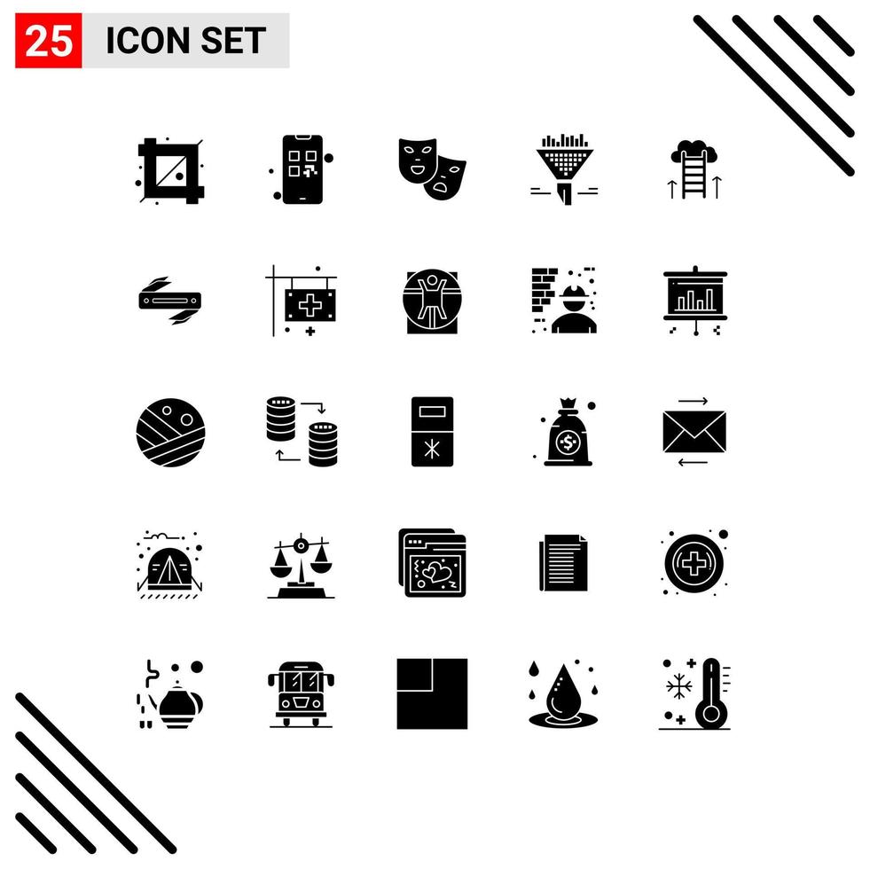 universale icona simboli gruppo di 25 moderno solido glifi di carriera ordinare maschere imbuto filtro modificabile vettore design elementi