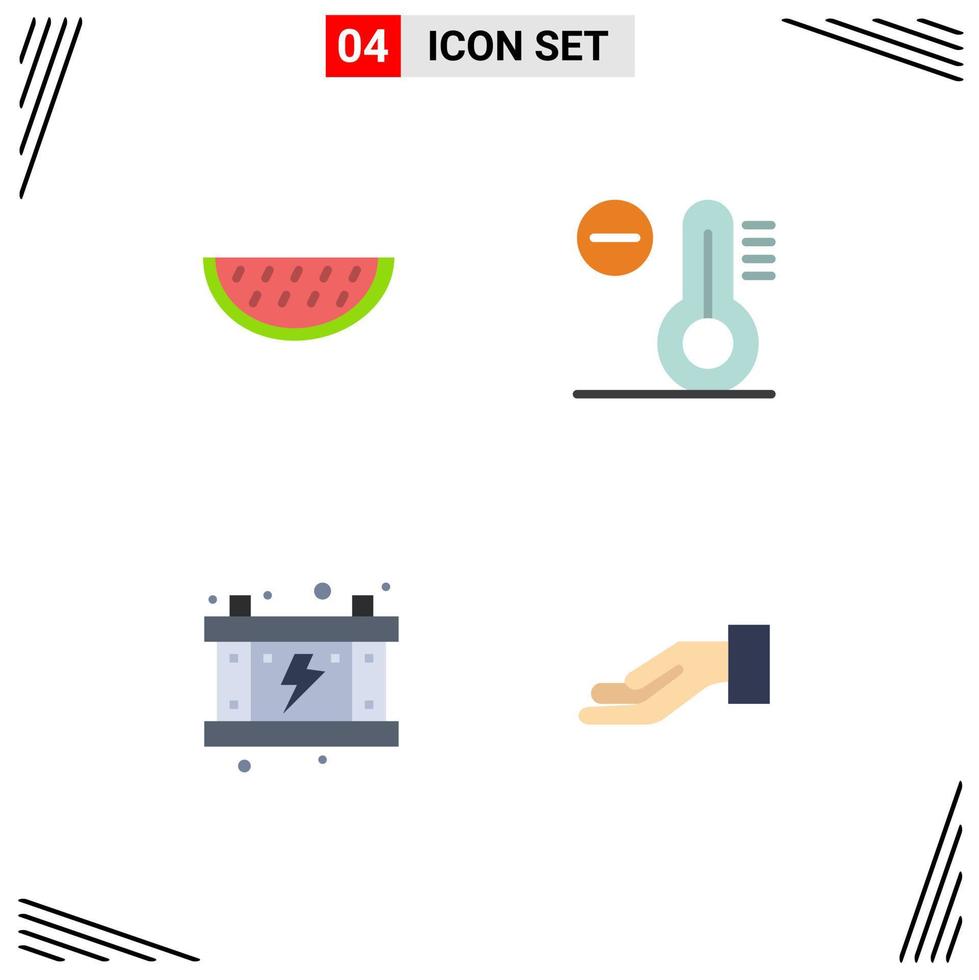 gruppo di 4 piatto icone segni e simboli per frutta energia acqua temperatura elemosina modificabile vettore design elementi