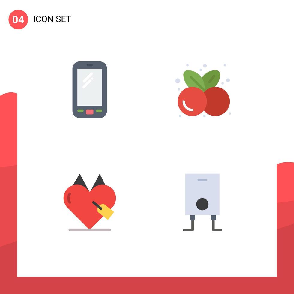 mobile interfaccia piatto icona impostato di 4 pittogrammi di Telefono estate huawei cibo e modificabile vettore design elementi