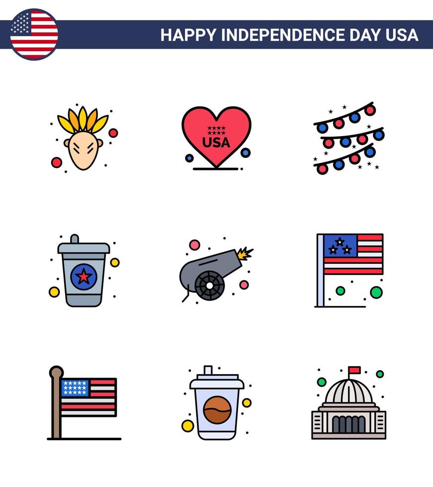 9 creativo Stati Uniti d'America icone moderno indipendenza segni e 4 ° luglio simboli di giorno guerra festa decorazione canone bibita modificabile Stati Uniti d'America giorno vettore design elementi