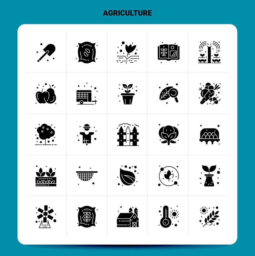 solido 25 agricoltura icona impostato vettore glifo stile design nero icone impostato ragnatela e mobile attività commerciale idee design vettore illustrazione