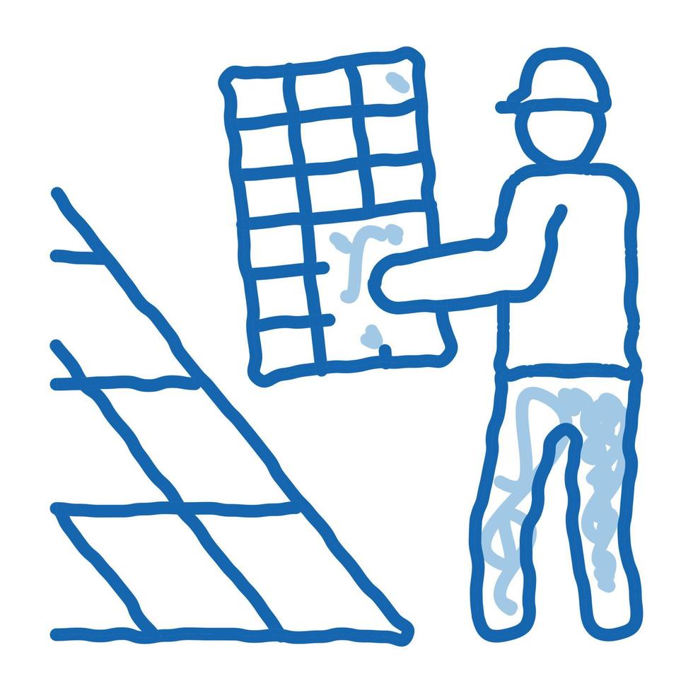 installatore Lavorando solare batteria scarabocchio icona mano disegnato illustrazione vettore