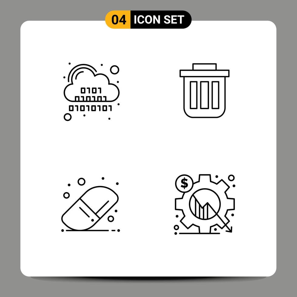 4 creativo icone moderno segni e simboli di binario contenitore digitale cestino ufficio modificabile vettore design elementi