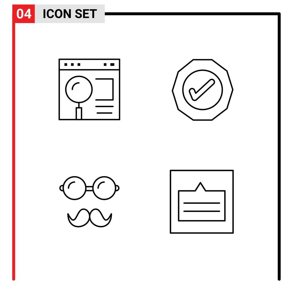 universale icona simboli gruppo di 4 moderno riga piena piatto colori di del browser avatar ricerca ok bicchieri modificabile vettore design elementi