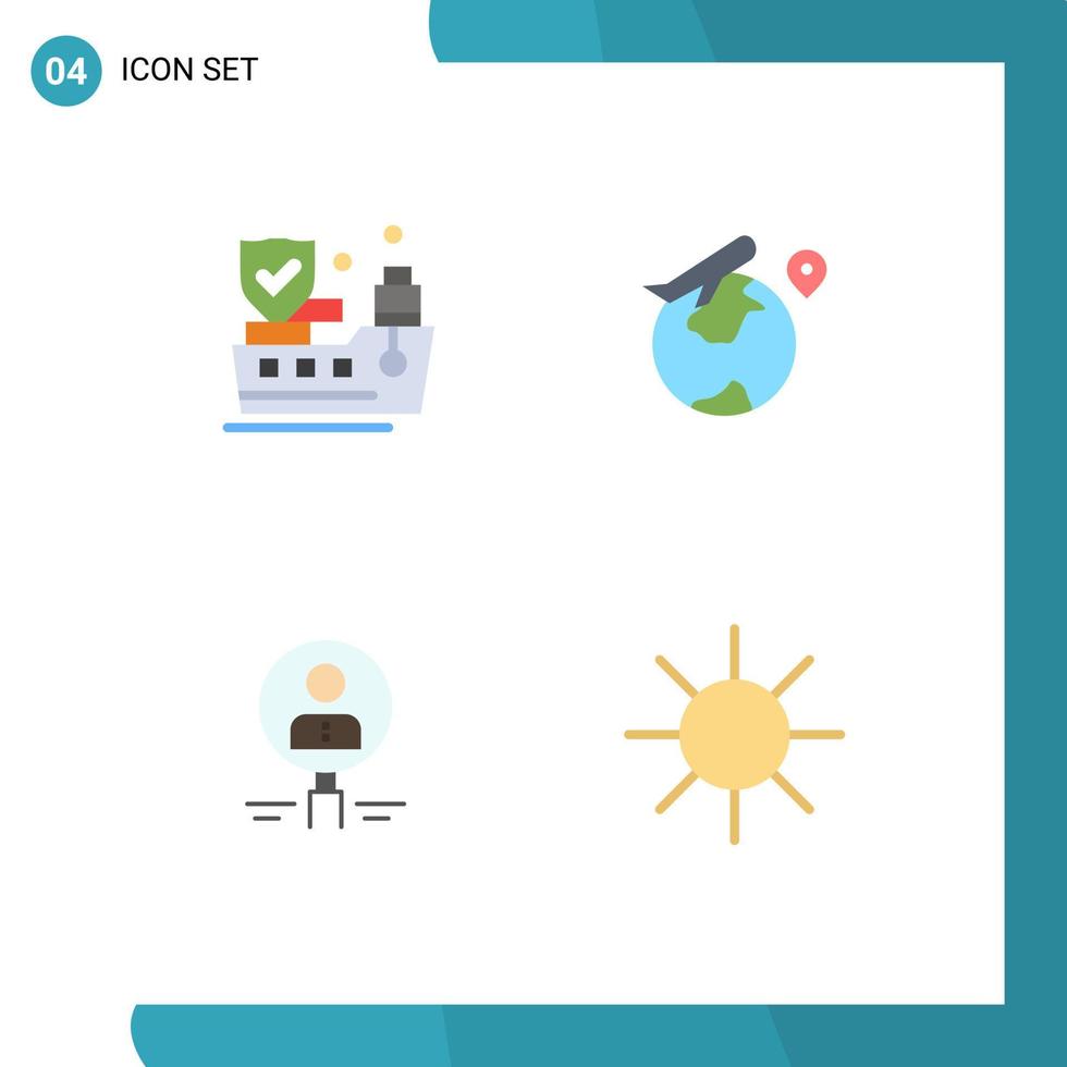 mobile interfaccia piatto icona impostato di 4 pittogrammi di nave assumere mondo lavoro lente d'ingrandimento modificabile vettore design elementi