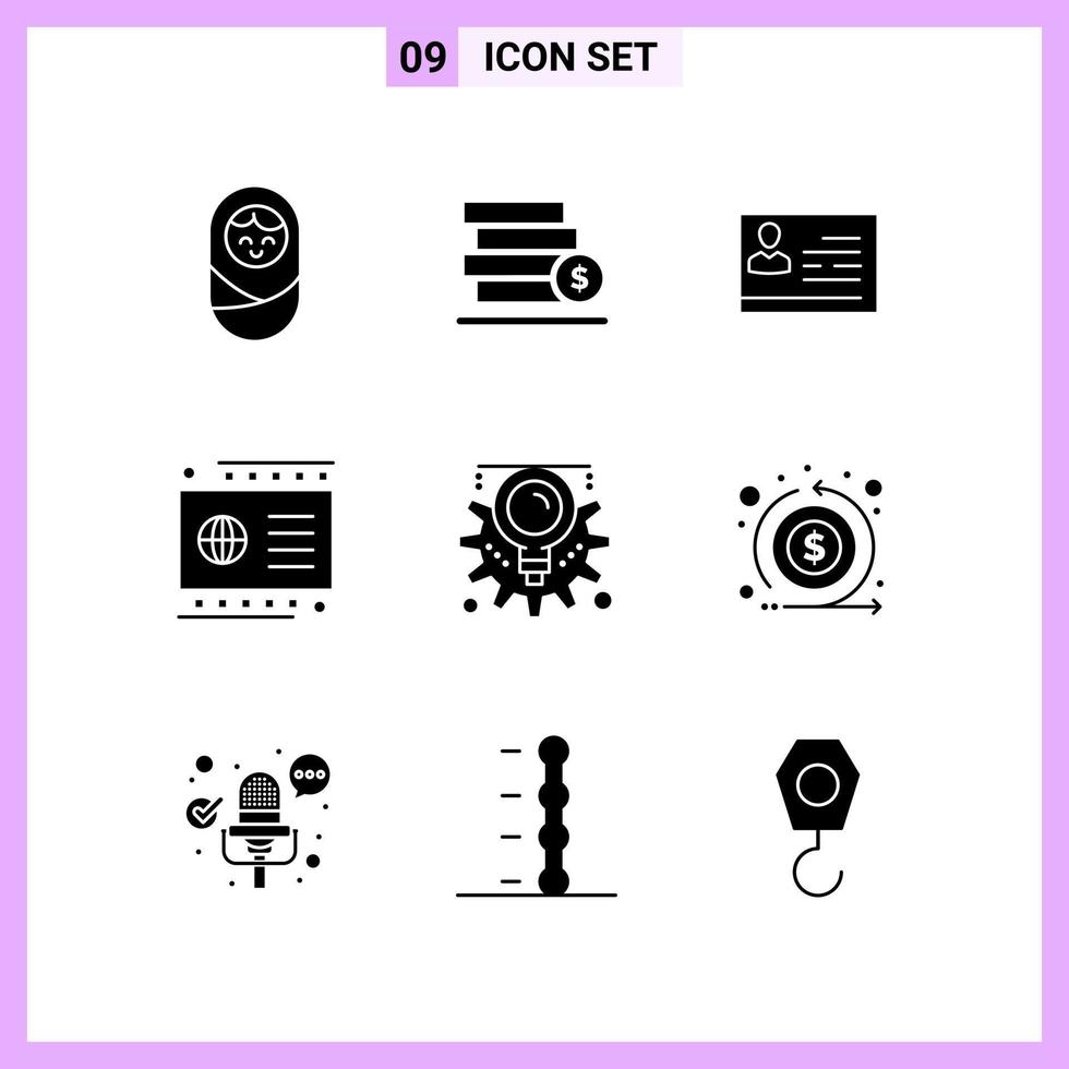 9 icone nel solido stile glifo simboli su bianca sfondo creativo vettore segni per ragnatela mobile e Stampa