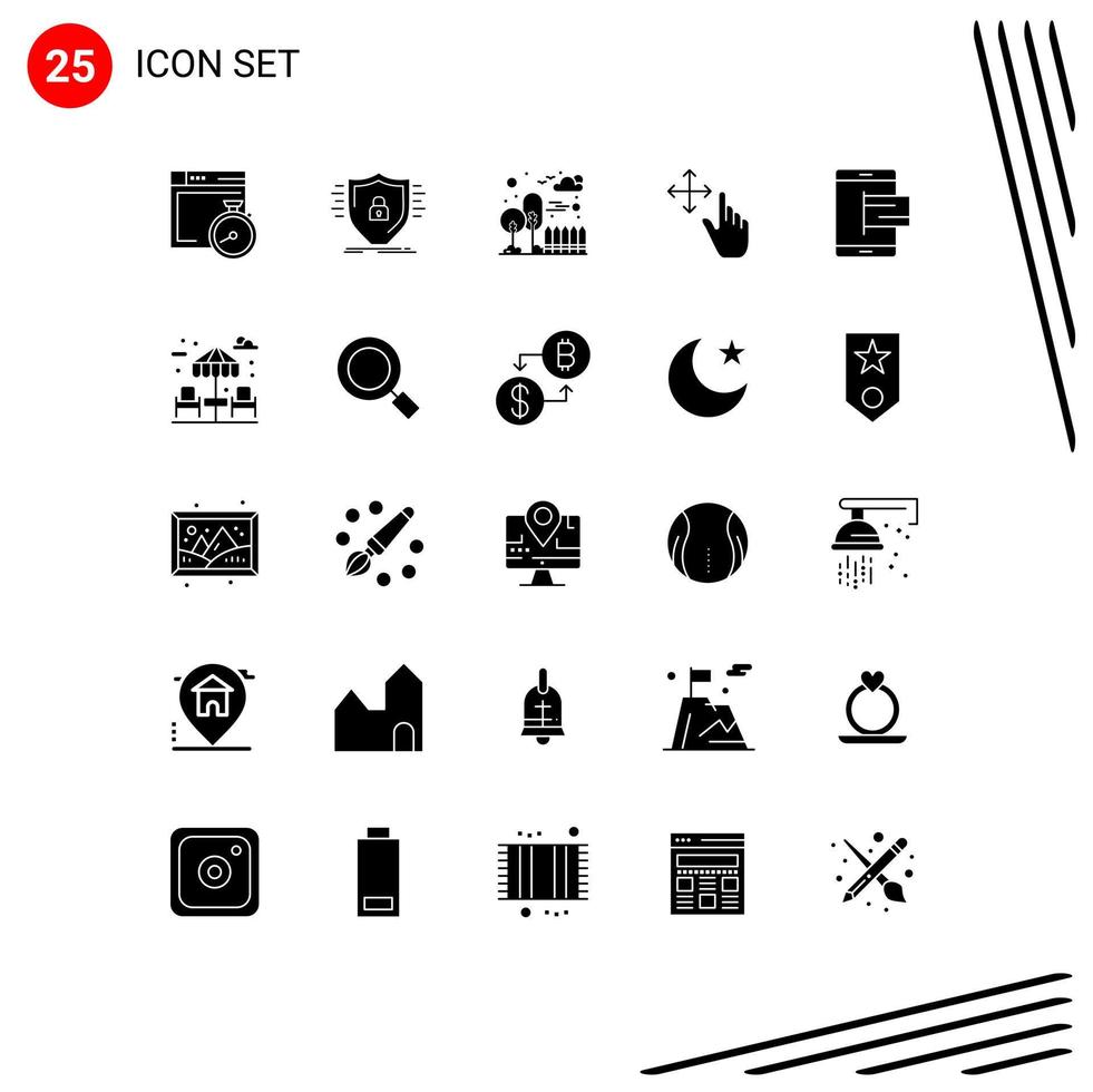impostato di 25 moderno ui icone simboli segni per e hold scudo gesto parco modificabile vettore design elementi