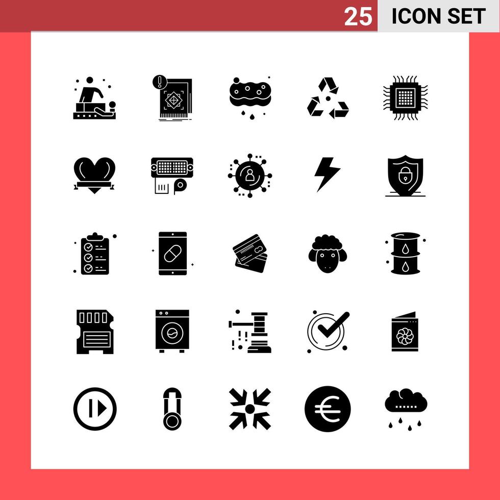 25 icona imballare solido stile glifo simboli su bianca sfondo semplice segni per generale progettazione vettore