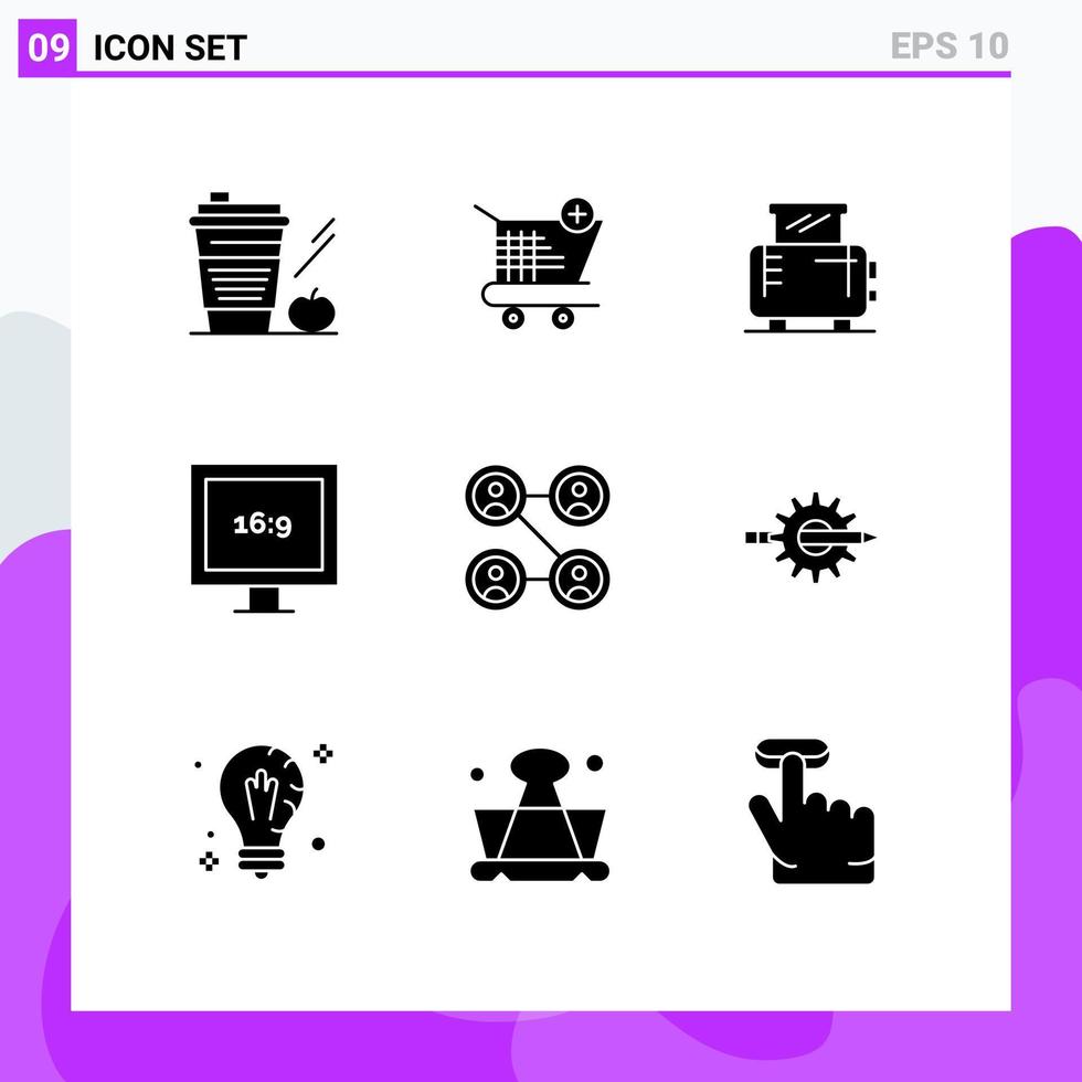 azione vettore icona imballare di 9 linea segni e simboli per amici HD shopping Schermo tostapane modificabile vettore design elementi