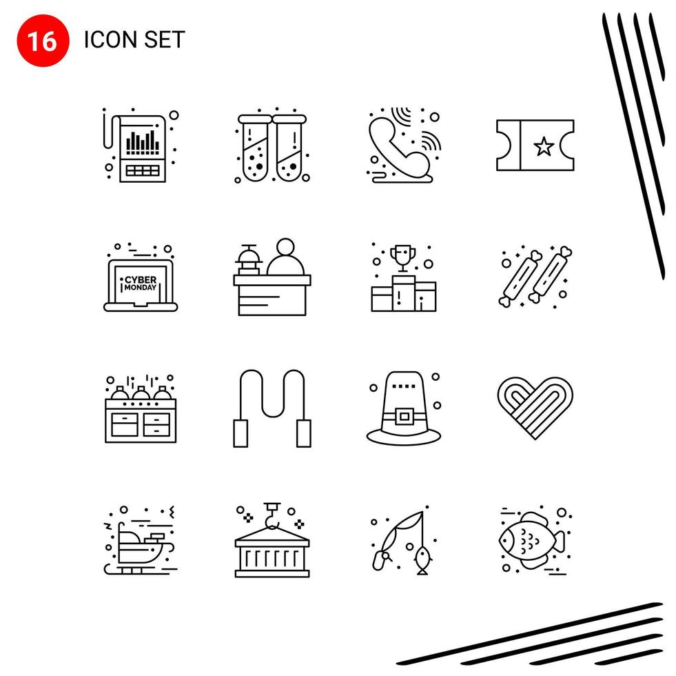 collezione di 16 vettore icone nel linea stile pixel Perfetto schema simboli per ragnatela e mobile linea icona segni su bianca sfondo 16 icone