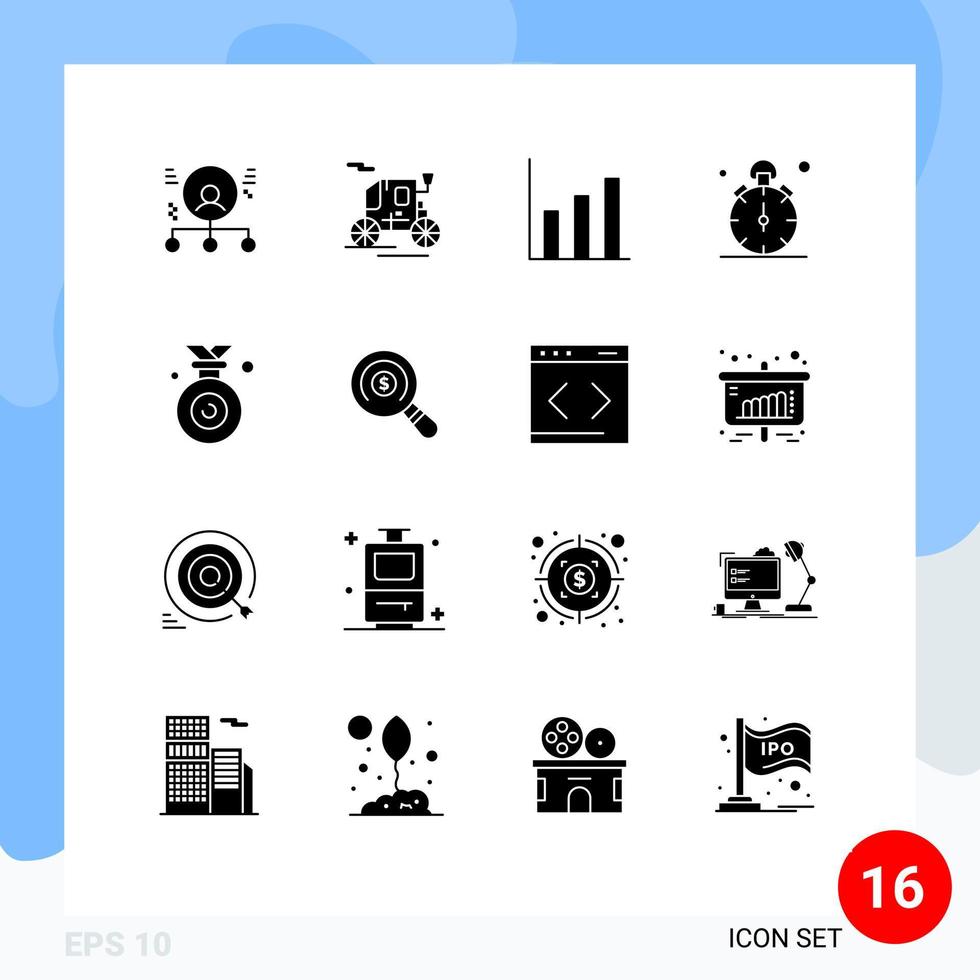 impostato di 16 commerciale solido glifi imballare per olimpico tempo finanza Timer fermare modificabile vettore design elementi