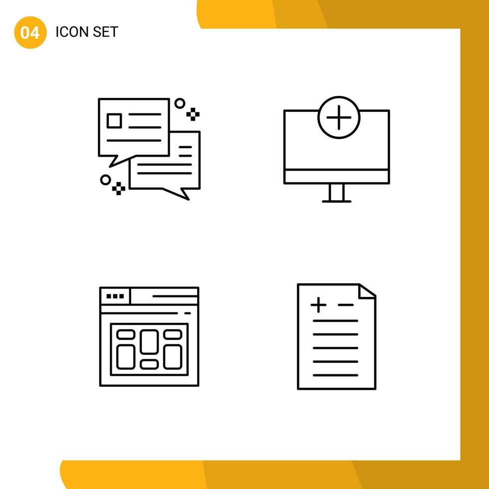 universale icona simboli gruppo di 4 moderno riga piena piatto colori di Chiacchierare Banca dati Inserisci aggeggio pagina modificabile vettore design elementi