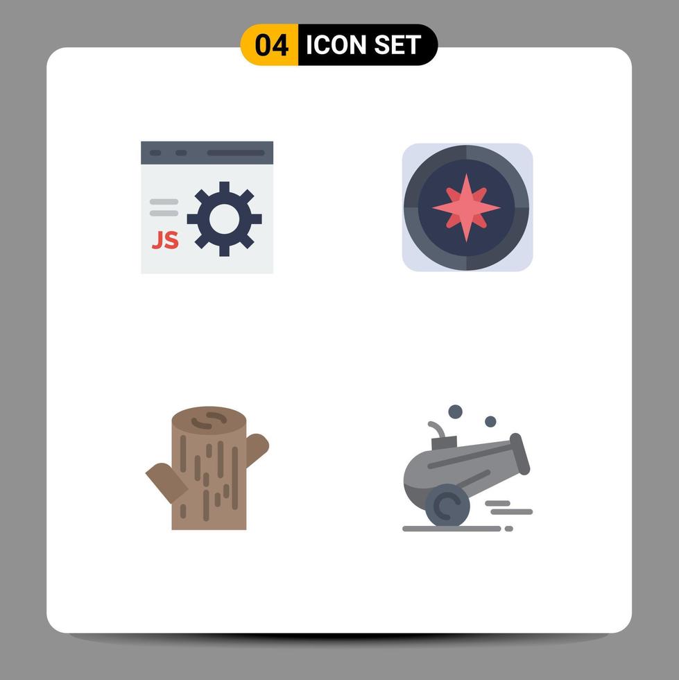 universale icona simboli gruppo di 4 moderno piatto icone di del browser viaggio sviluppo bussola legname modificabile vettore design elementi