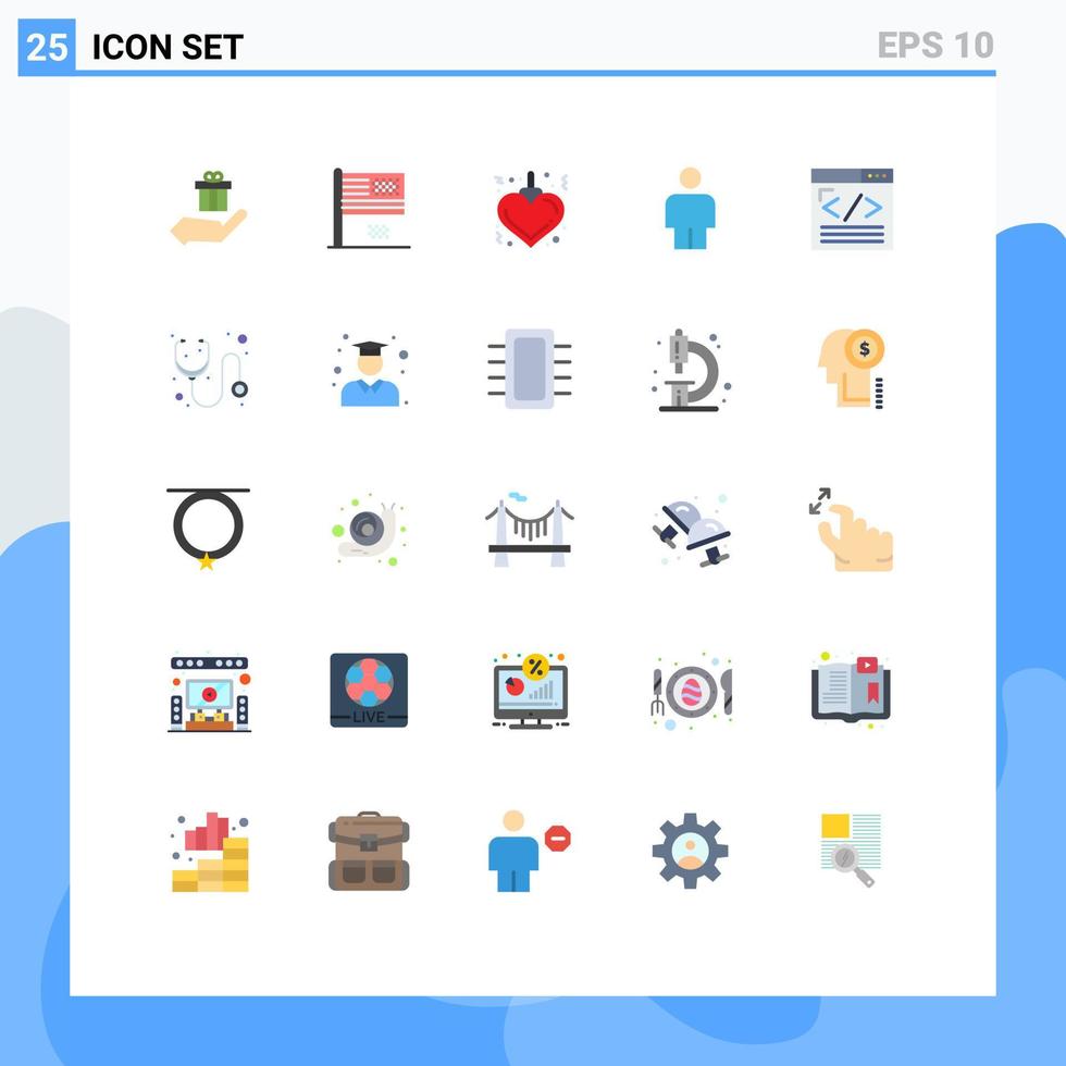 25 utente interfaccia piatto colore imballare di moderno segni e simboli di ragnatela design codifica bandiera del browser corpo modificabile vettore design elementi
