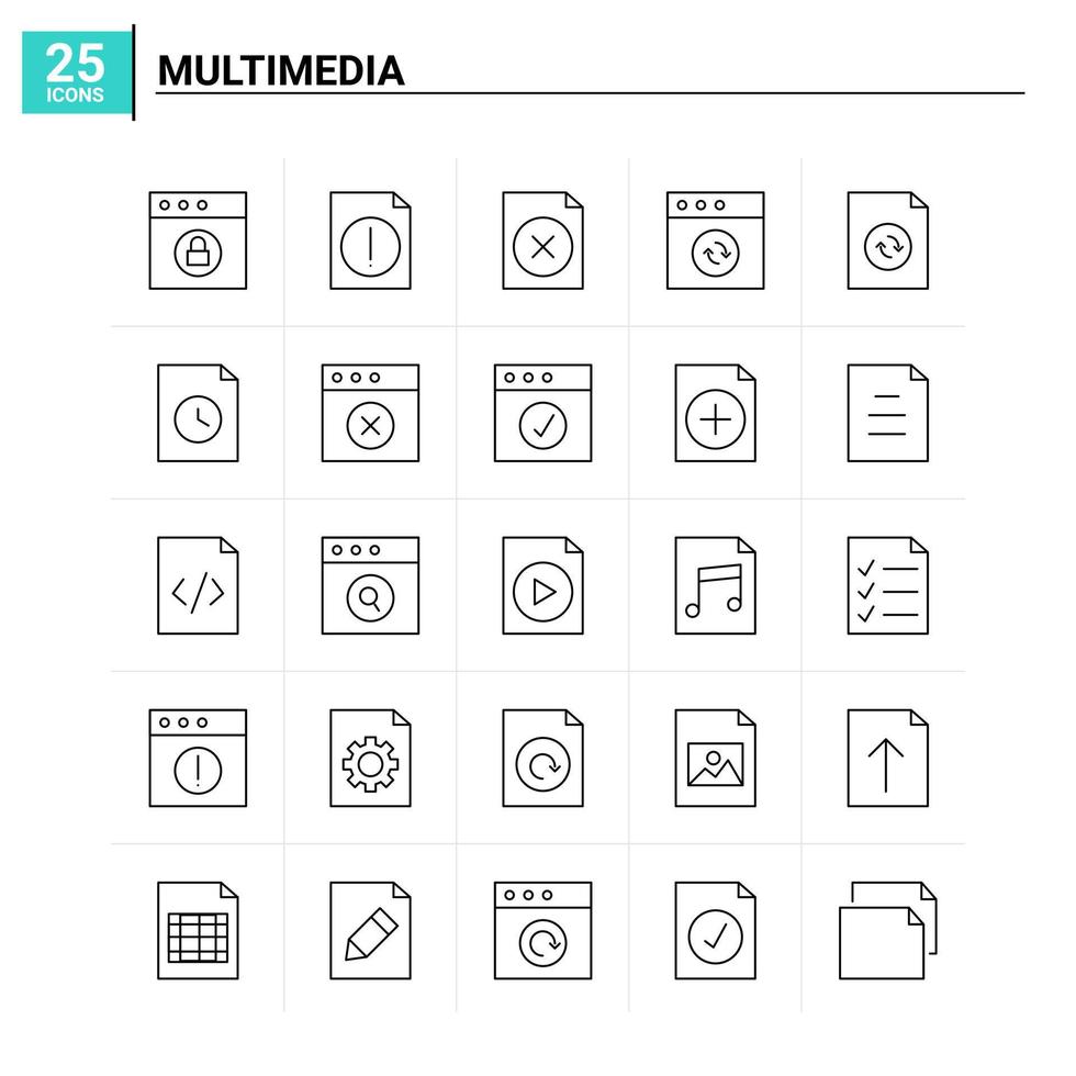 25 multimedia icona impostato vettore sfondo