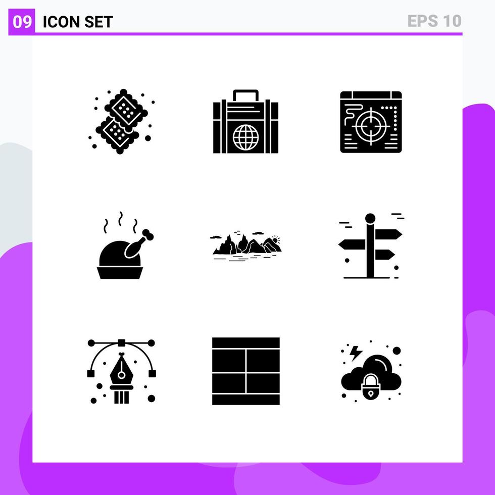 impostato di 9 moderno ui icone simboli segni per paesaggio montagna globo arrosto tacchino modificabile vettore design elementi