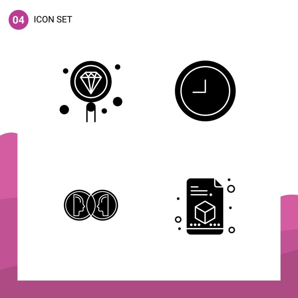 gruppo di 4 solido glifi segni e simboli per codifica doppio programmazione tempo uomo modificabile vettore design elementi
