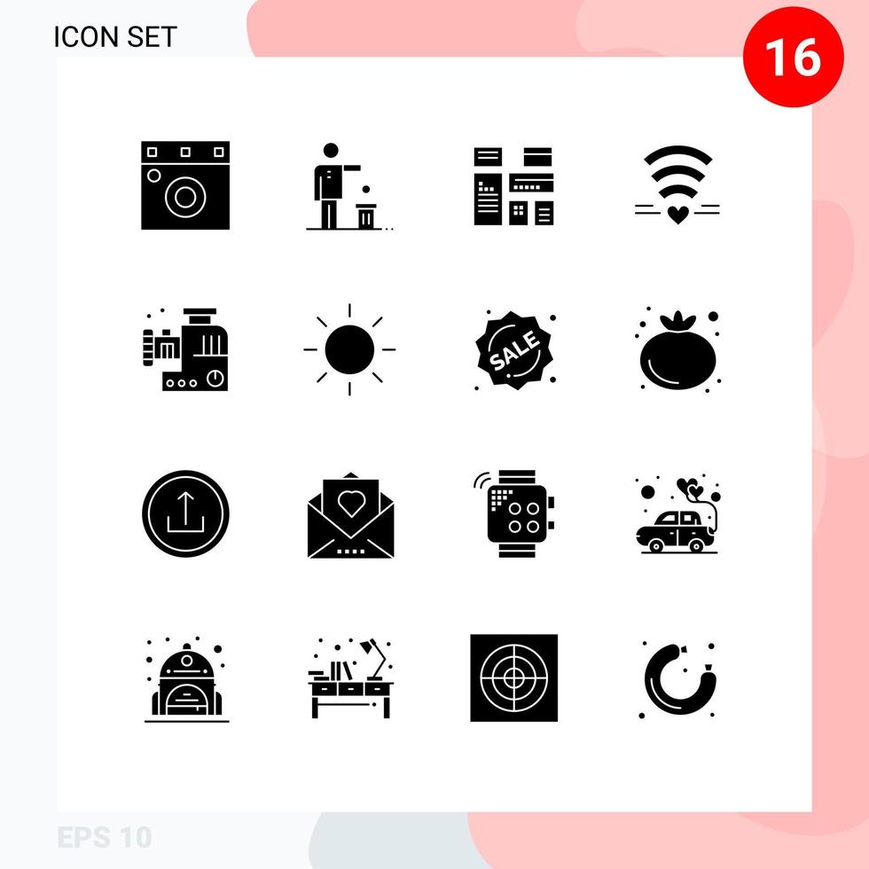 pittogramma impostato di 16 semplice solido glifi di carne mannaia cuore nativo nozze Wi-Fi modificabile vettore design elementi