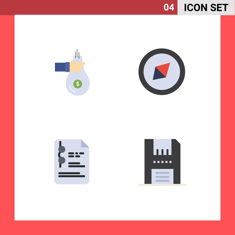universale icona simboli gruppo di 4 moderno piatto icone di Borsa file investimento bussola scuola modificabile vettore design elementi