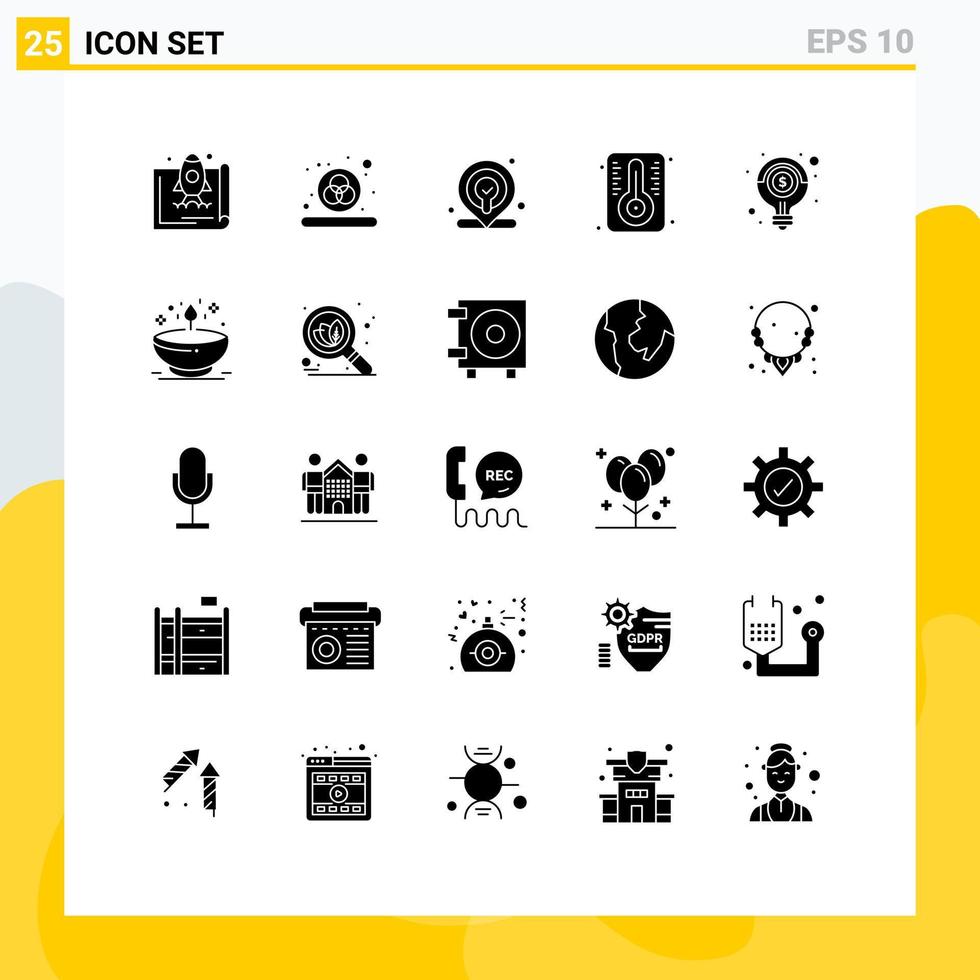 mobile interfaccia solido glifo impostato di 25 pittogrammi di i soldi leggero ragnatela idea temperatura modificabile vettore design elementi