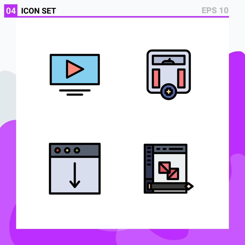 universale icona simboli gruppo di 4 moderno riga piena piatto colori di video esportare corpo peso codifica modificabile vettore design elementi
