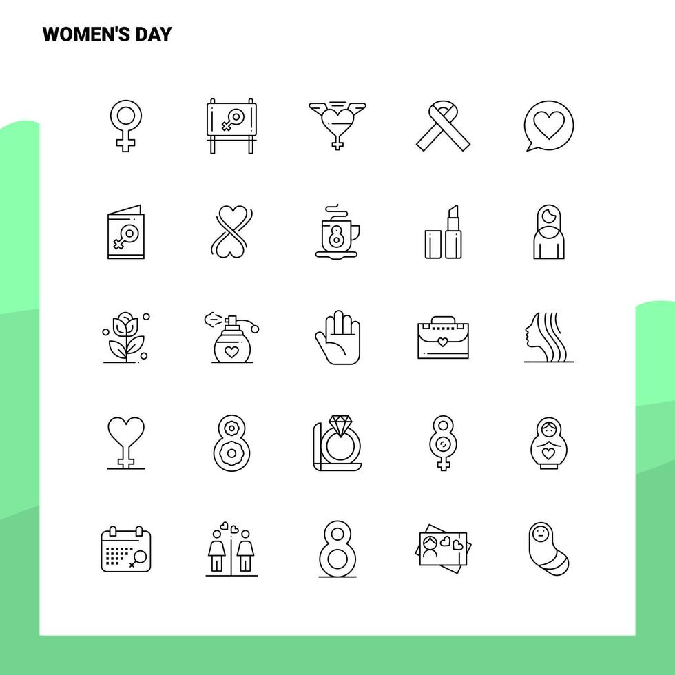 impostato di Da donna giorno linea icona impostato 25 icone vettore minimalismo stile design nero icone impostato lineare pittogramma imballare