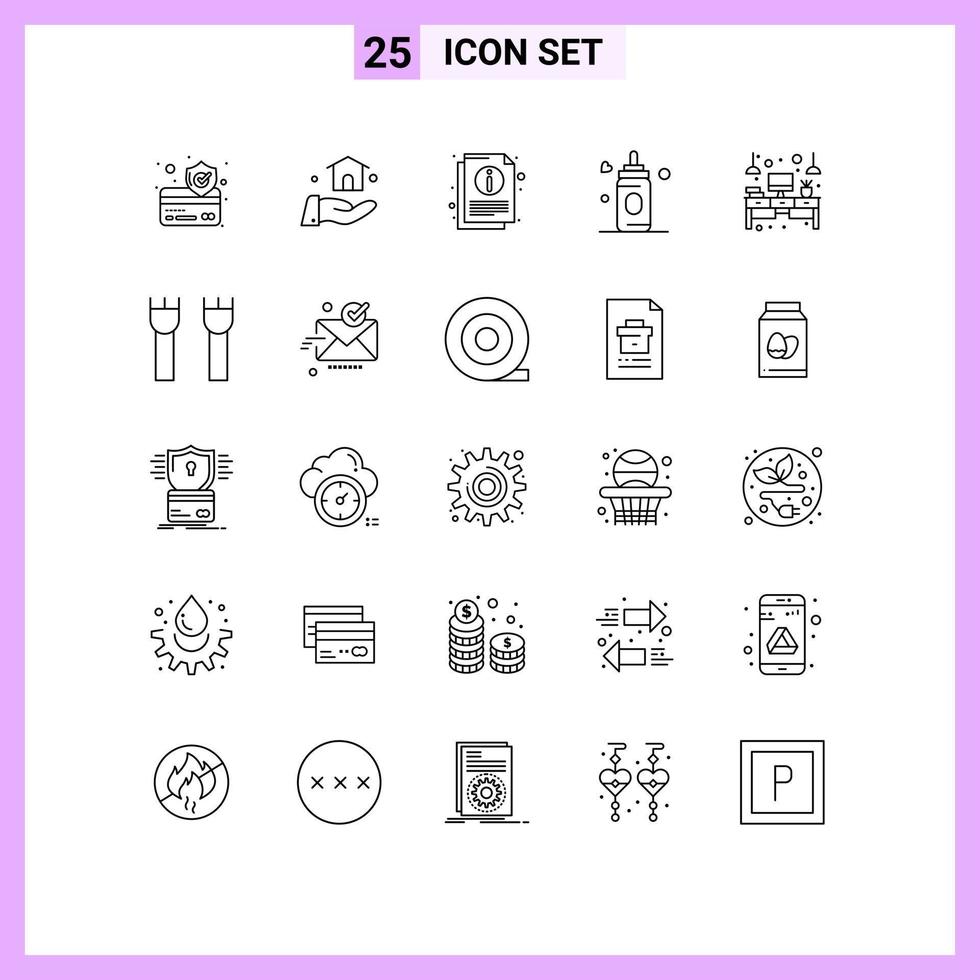 25 linea concetto per siti web mobile e applicazioni leggero ufficio foglio scrivania bambino modificabile vettore design elementi