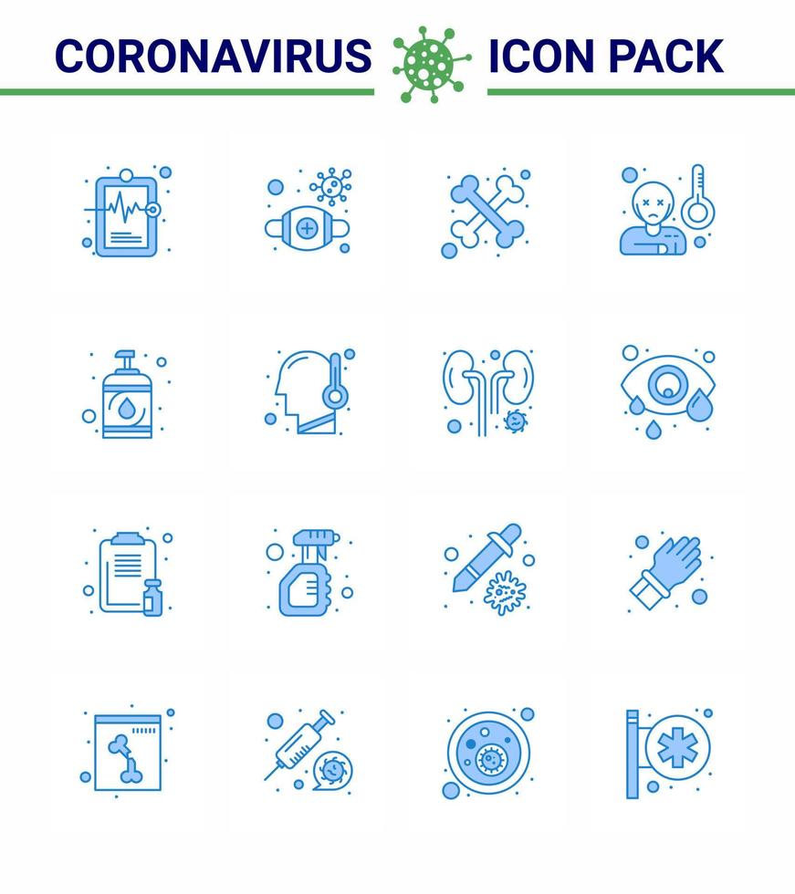 coronavirus prevenzione 25 icona impostato blu malattia temperatura virus malato febbre virale coronavirus 2019 nov malattia vettore design elementi