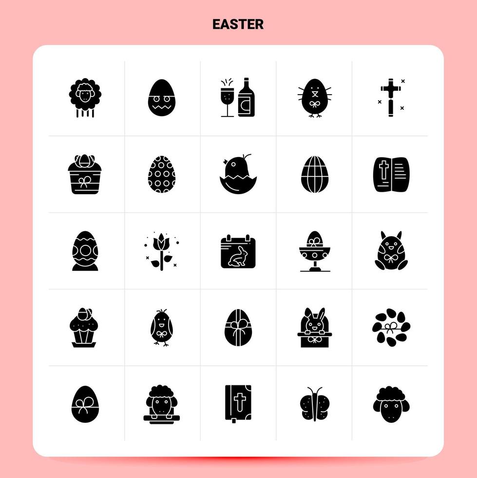 solido 25 Pasqua icona impostato vettore glifo stile design nero icone impostato ragnatela e mobile attività commerciale idee design vettore illustrazione