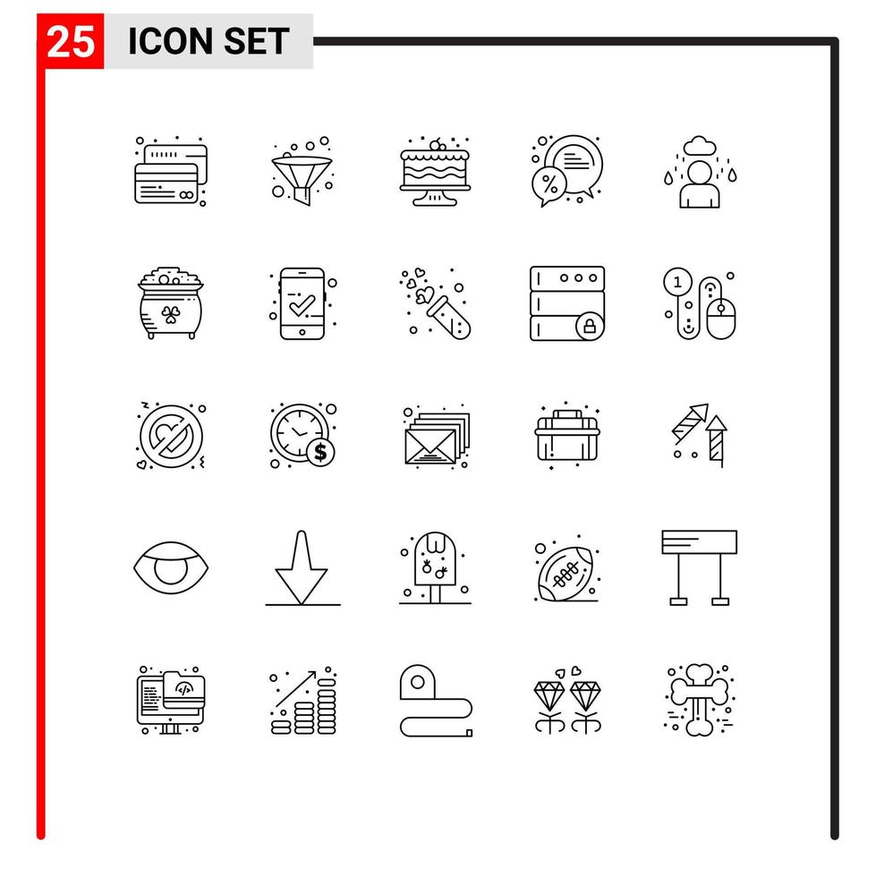 impostato di 25 commerciale Linee imballare per nube vendita torta per cento Chiacchierare modificabile vettore design elementi