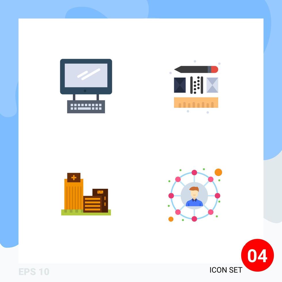 4 piatto icona concetto per siti web mobile e applicazioni computer tenuta imac processi appartamento modificabile vettore design elementi