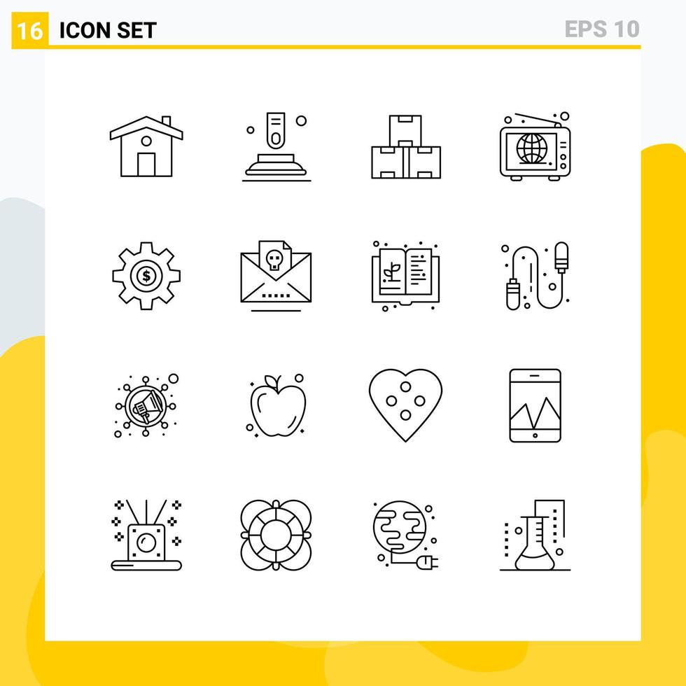mobile interfaccia schema impostato di 16 pittogrammi di Ingranaggio ingranaggio industria azione notizia largo modificabile vettore design elementi