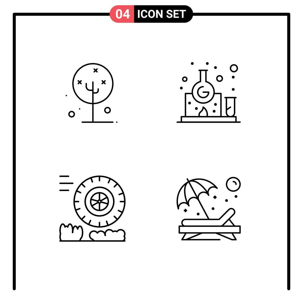 mobile interfaccia linea impostato di 4 pittogrammi di fioritura attrito loto fiore laboratorio ruota modificabile vettore design elementi