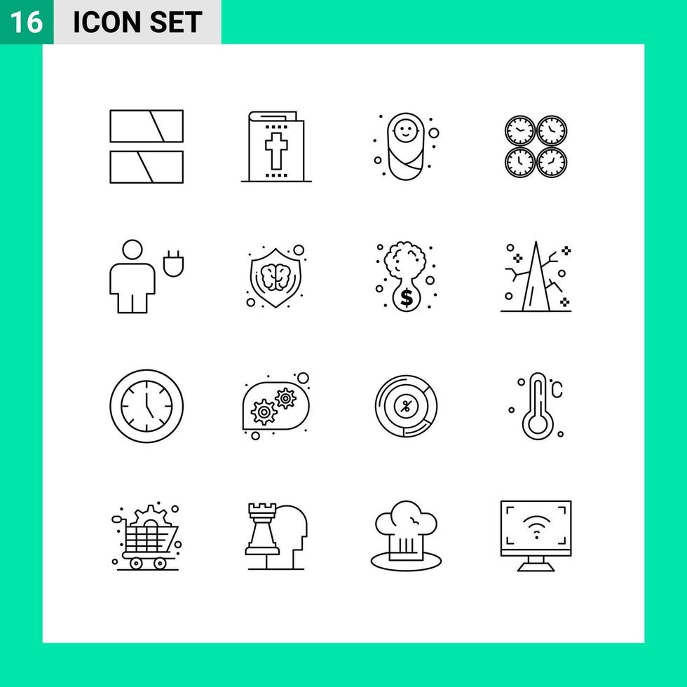 impostato di 16 moderno ui icone simboli segni per mondo tempo tempo zona bambino ufficio orologi attività commerciale modificabile vettore design elementi