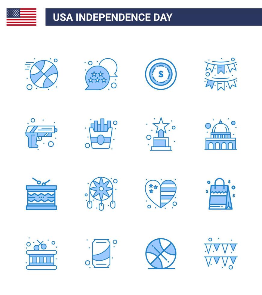 16 creativo Stati Uniti d'America icone moderno indipendenza segni e 4 ° luglio simboli di esercito pistola dollaro ghirlanda decorazione modificabile Stati Uniti d'America giorno vettore design elementi